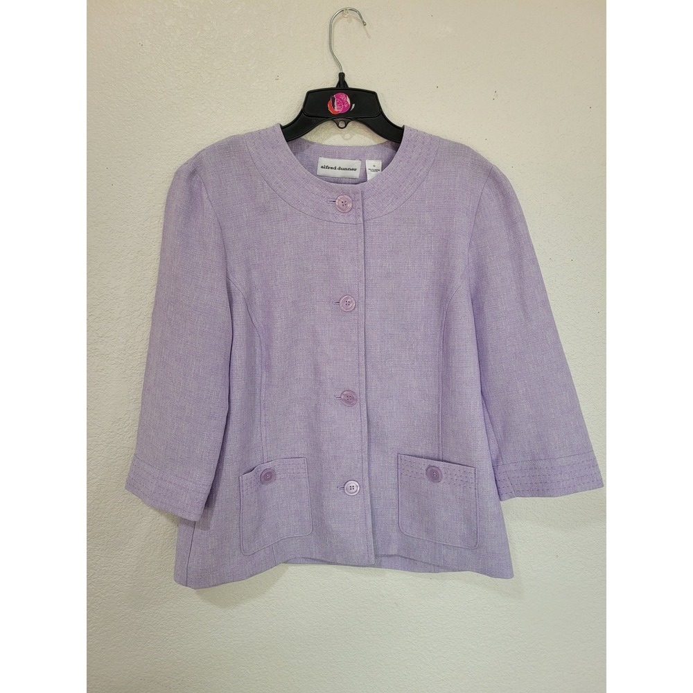 Alfred Dunner Lavender Purple Textured Button Front Jacket 3/4 Sleeve 10 #25